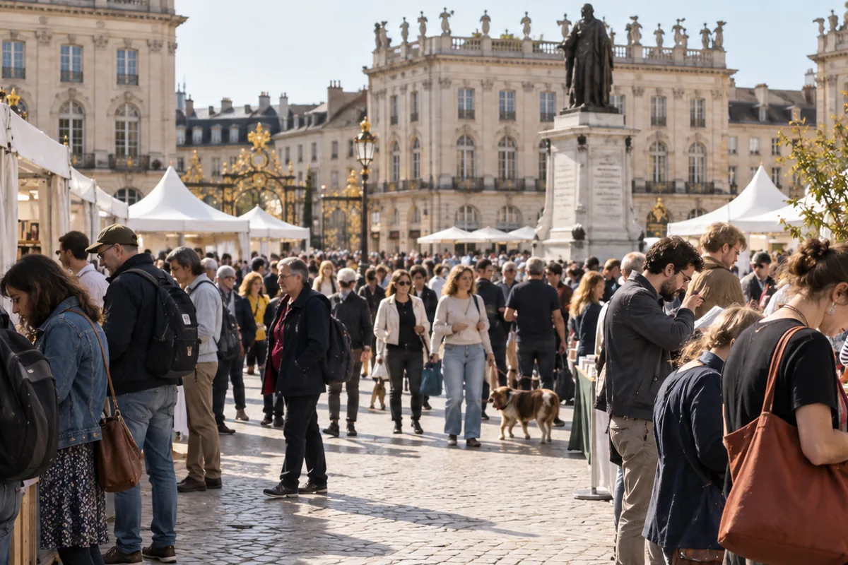 Image d’illustration d’un salon du livre installé sur une place de ville